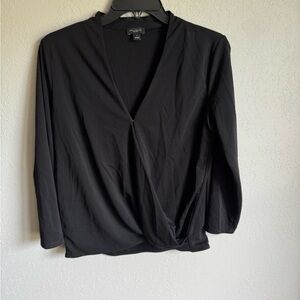Ann Taylor Factory Black V-Neck Faux Wrap Blouse Women S Office Career Minimal